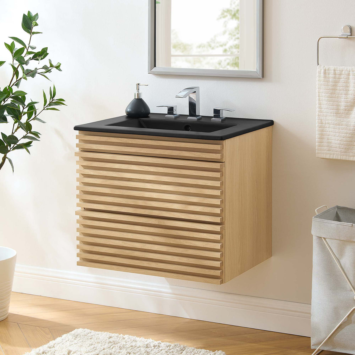 Render 24" Wall-Mount Bathroom Vanity by Modway - Charcoal Black / Oak Black / Walnut Black, photo 17 of 28