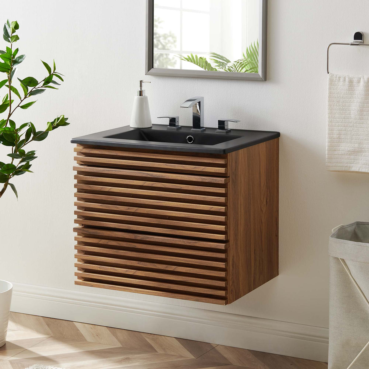 Render 24" Wall-Mount Bathroom Vanity by Modway - Charcoal Black / Oak Black / Walnut Black, photo 26 of 28