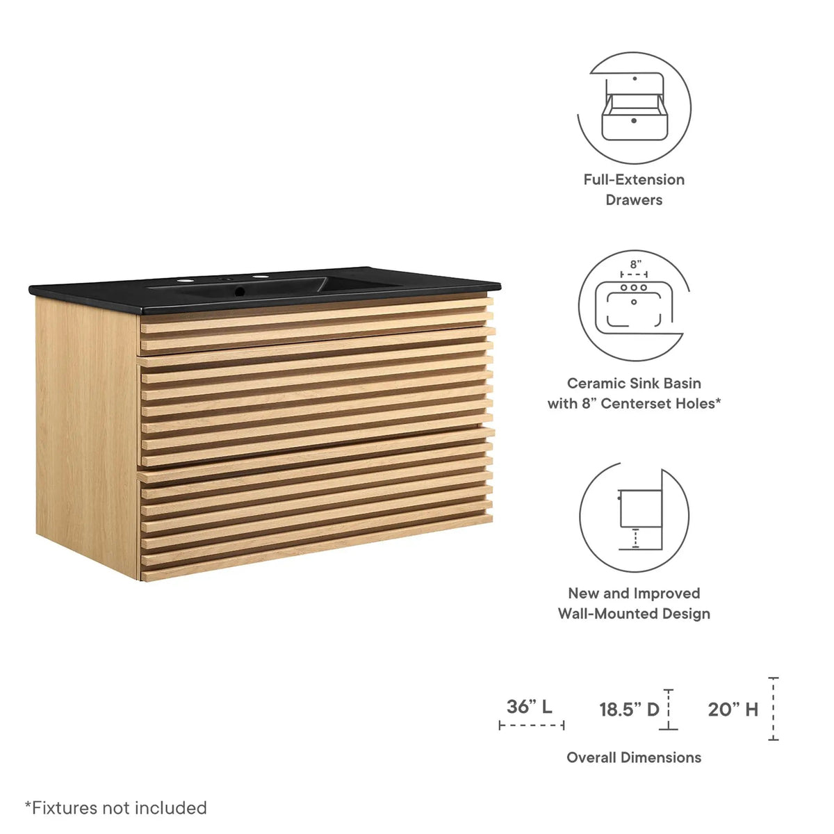 Render 36" Wall-Mount Bathroom Vanity by Modway by HouseOfZazla