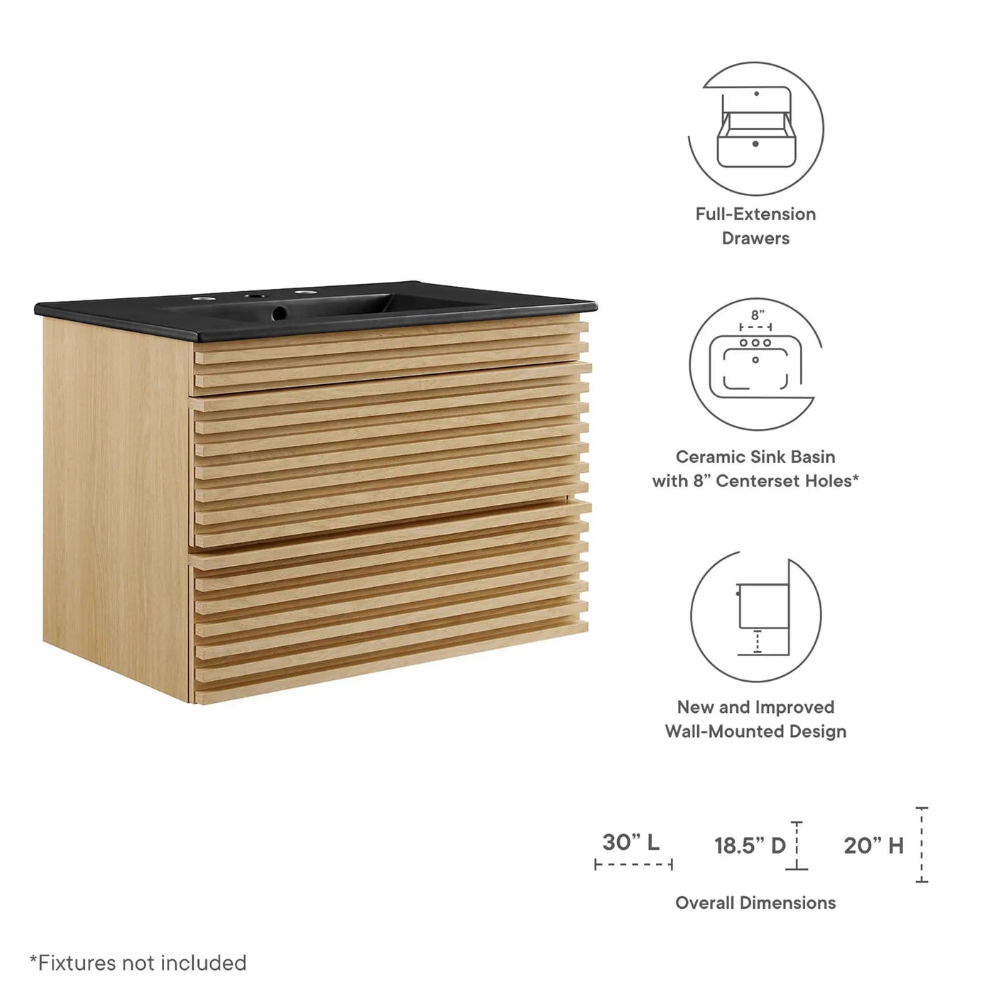Render 30" Wall-Mount Bathroom Vanity by Modway by HouseOfZazla