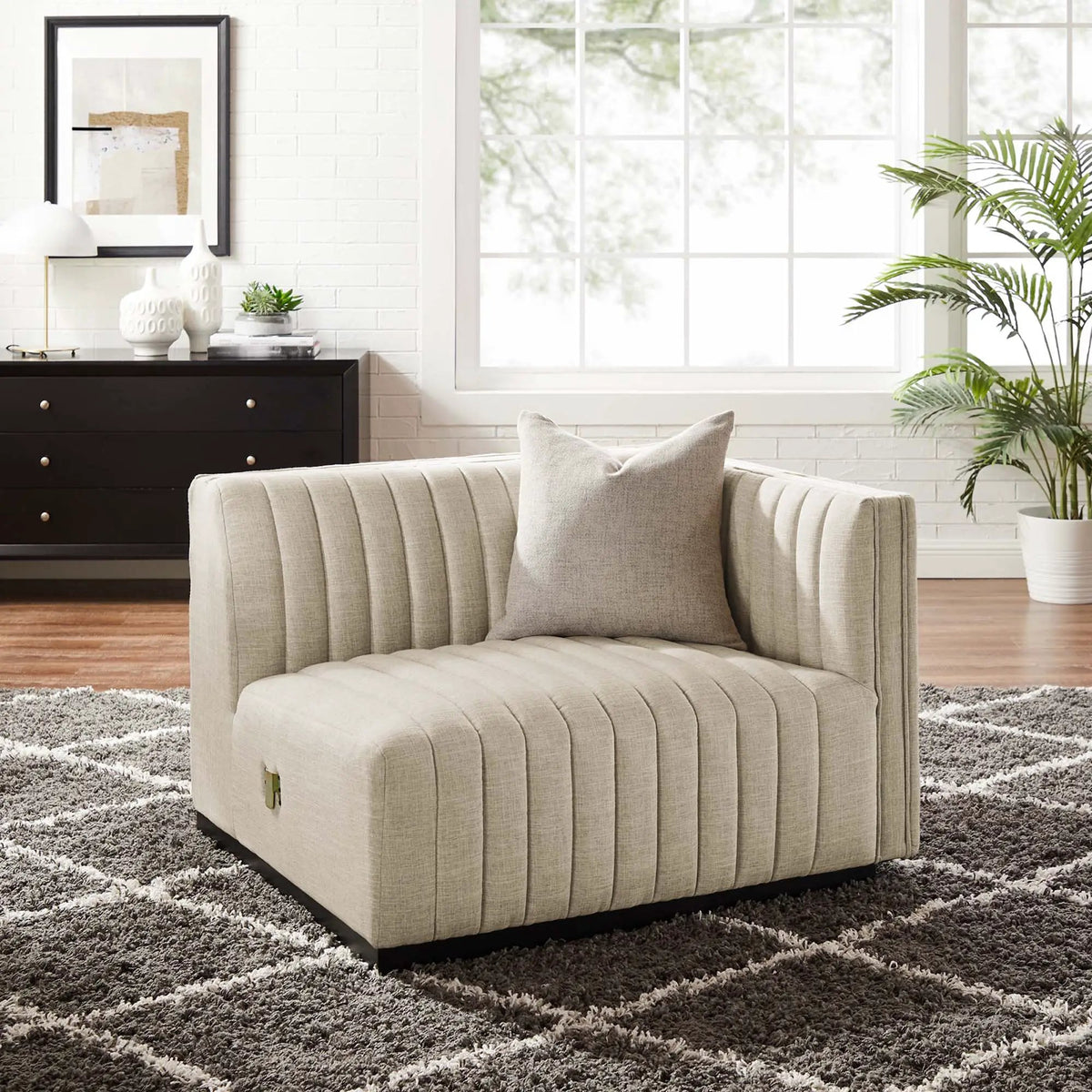 Conjure Channel Tufted Upholstered Fabric Right-Arm Chair by HouseOfZazla