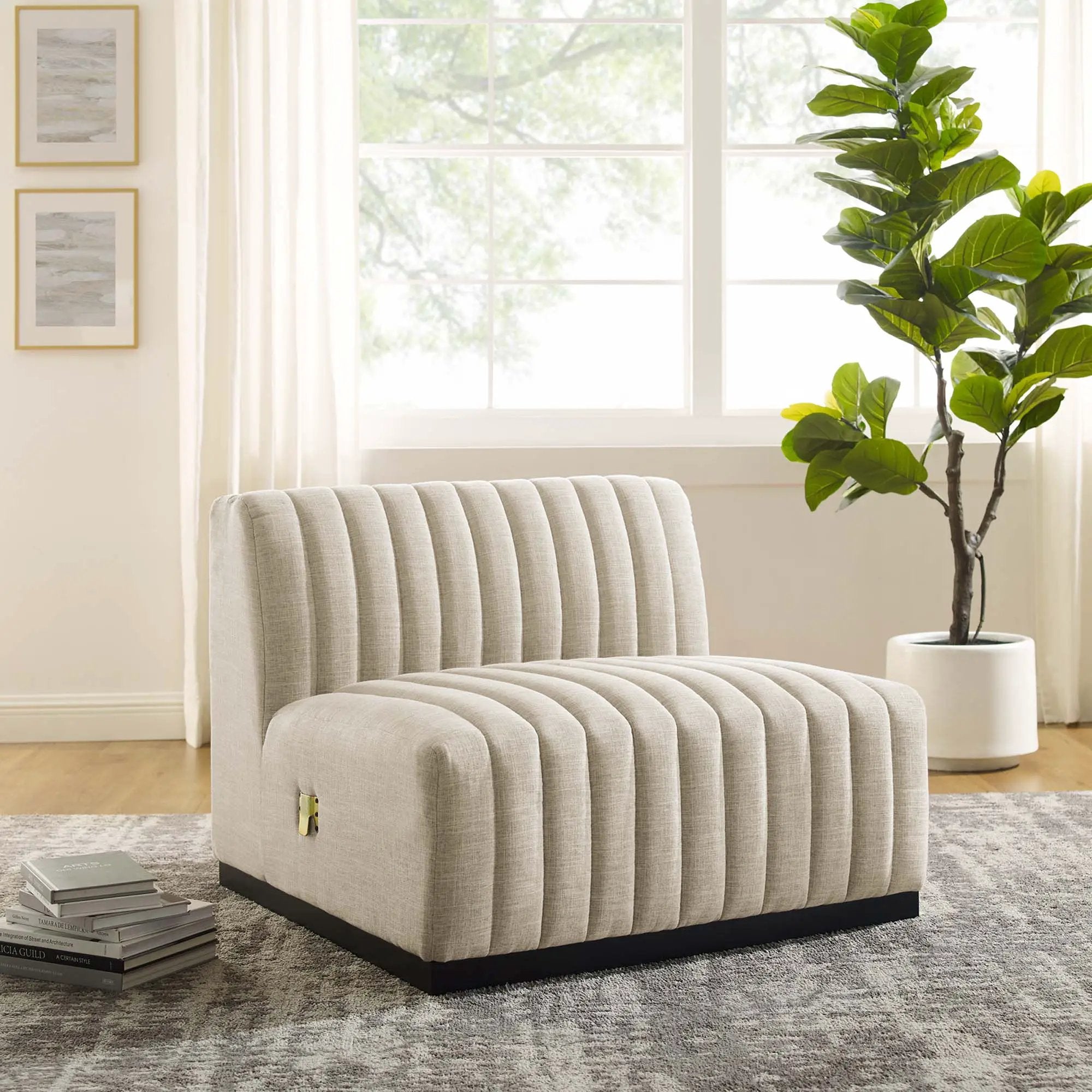 Conjure Channel Tufted Upholstered Fabric Armless Chair by HouseOfZazla