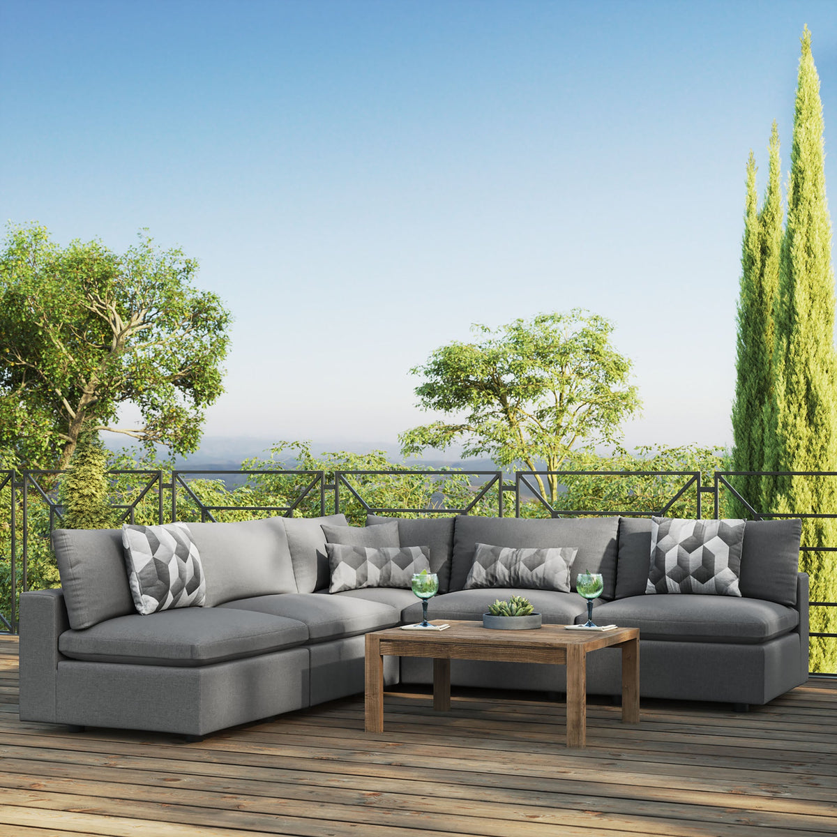 Commix 5-Piece Outdoor Patio Sectional Sofa by Modway - Charcoal / White (EEI-5587), photo 9 of 21