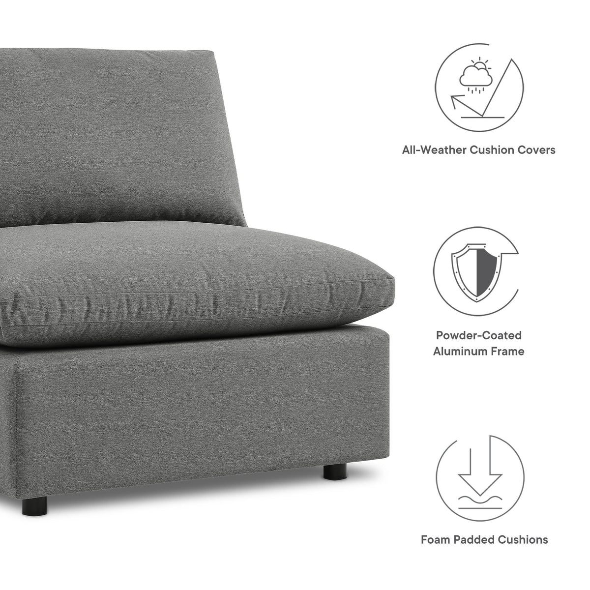 Commix 5-Piece Outdoor Patio Sectional Sofa by Modway - Charcoal / White (EEI-5587), photo 2 of 21
