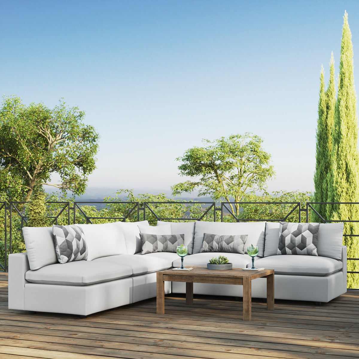 Commix 5-Piece Outdoor Patio Sectional Sofa by Modway - Charcoal / White (EEI-5587), photo 20 of 21