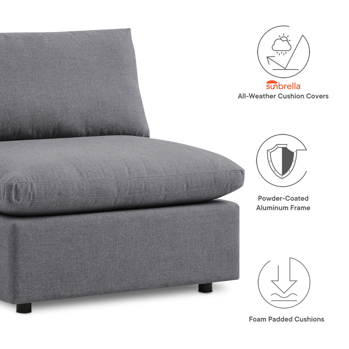 Commix 5-Piece Sunbrella® Outdoor Patio Sectional Sofa by Modway, photo 2 of 22
