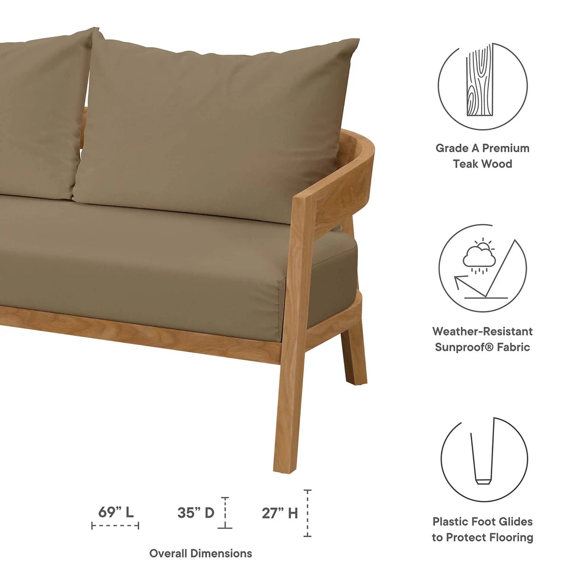 Brisbane Teak Wood Outdoor Patio Loveseat by Modway by HouseOfZazla
