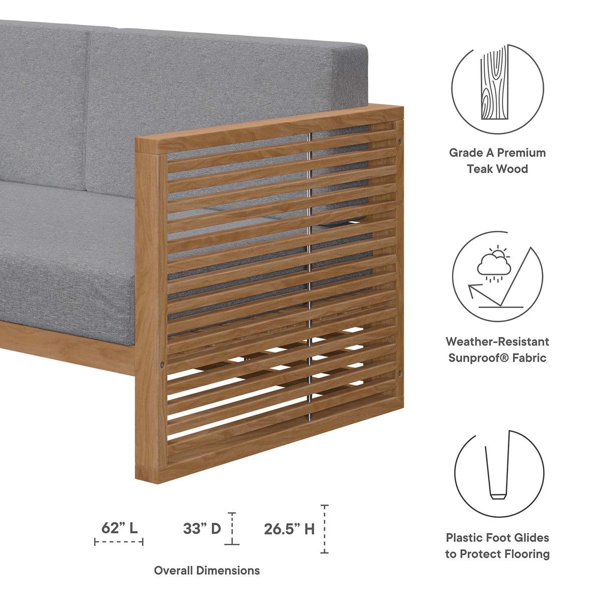 Carlsbad Teak Wood Outdoor Patio Loveseat by Modway, photo 2 of 24