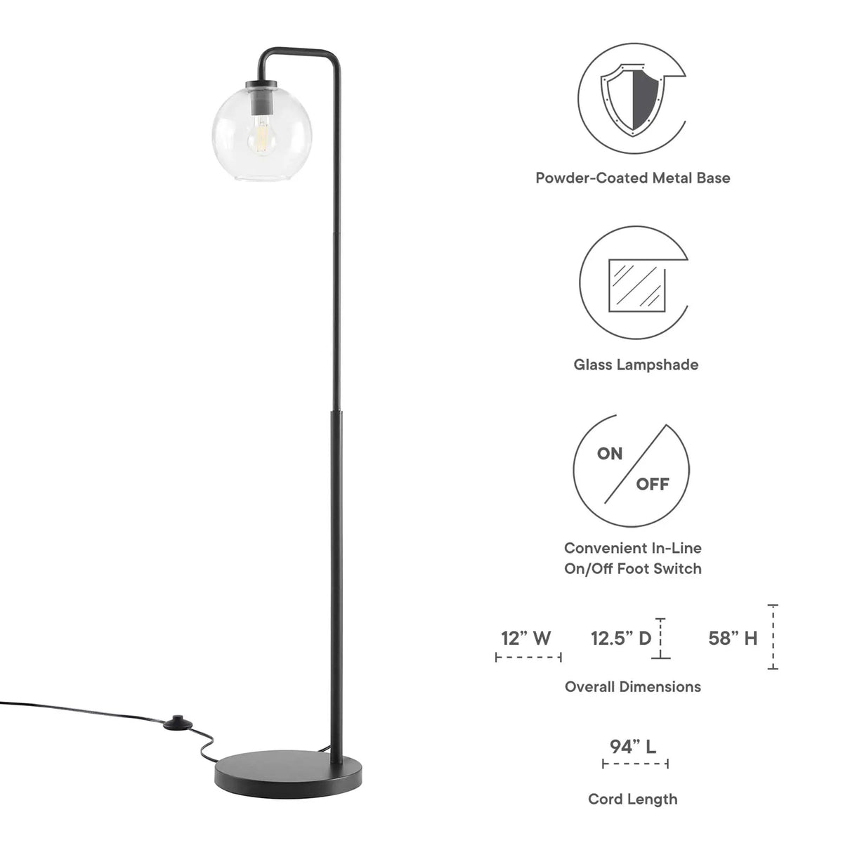 Silo Glass Globe Glass and Metal Floor Lamp by Modway by HouseOfZazla