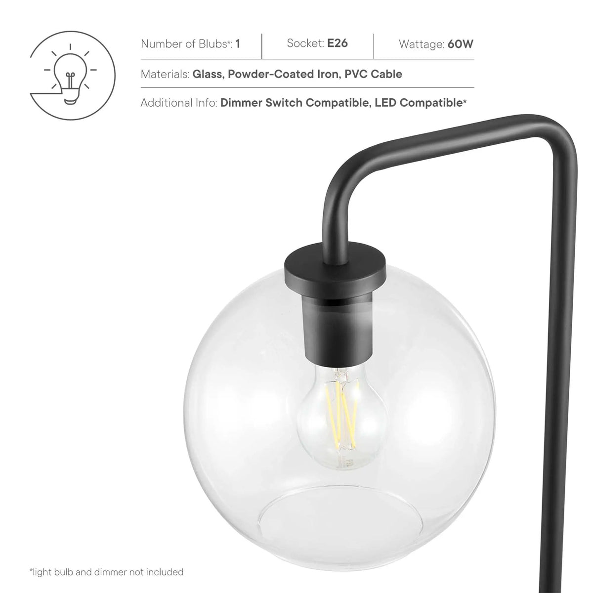 Silo Glass Globe Glass and Metal Floor Lamp by Modway by HouseOfZazla