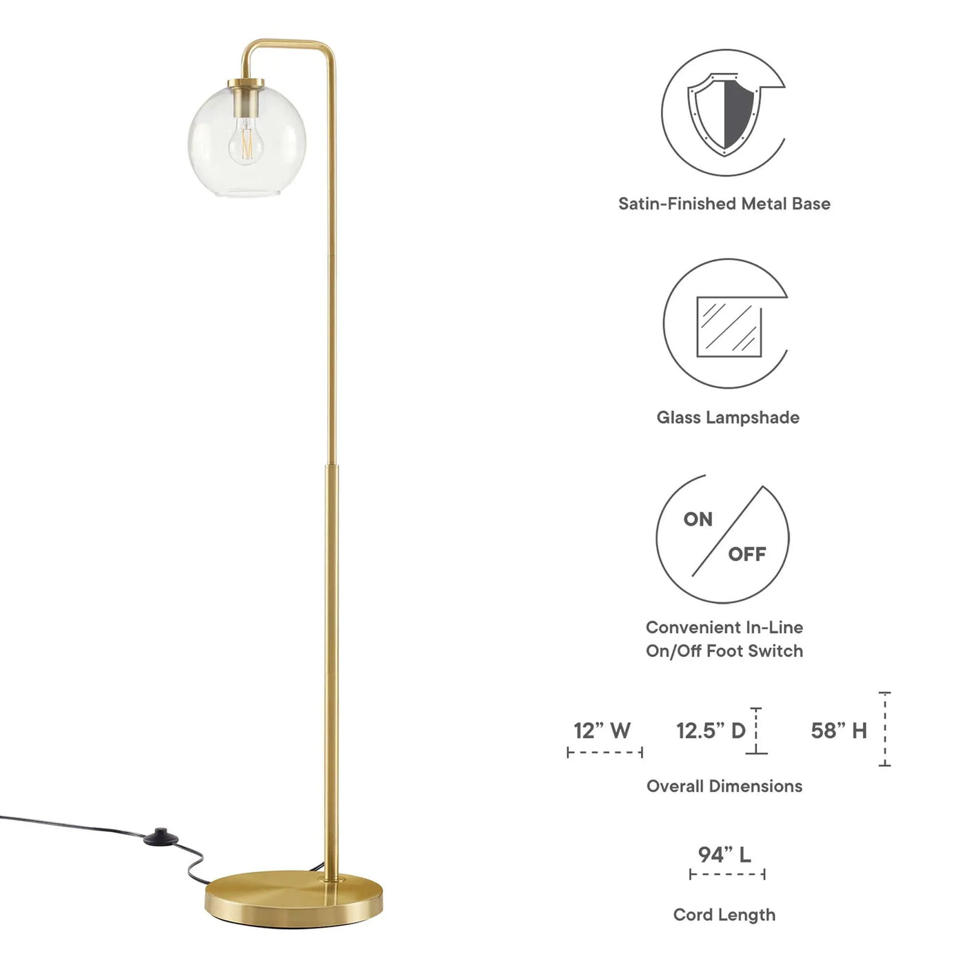 Silo Glass Globe Glass and Metal Floor Lamp by Modway by HouseOfZazla