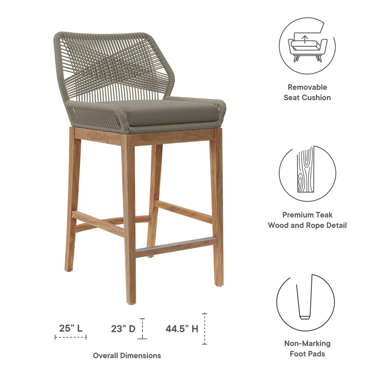 Wellspring Outdoor Patio Teak Wood Bar Stool by Modway by HouseOfZazla