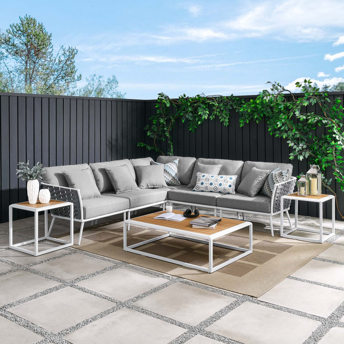 Stance 8 Piece Outdoor Patio Aluminum Sectional Sofa Set by Modway, photo 16 of 17