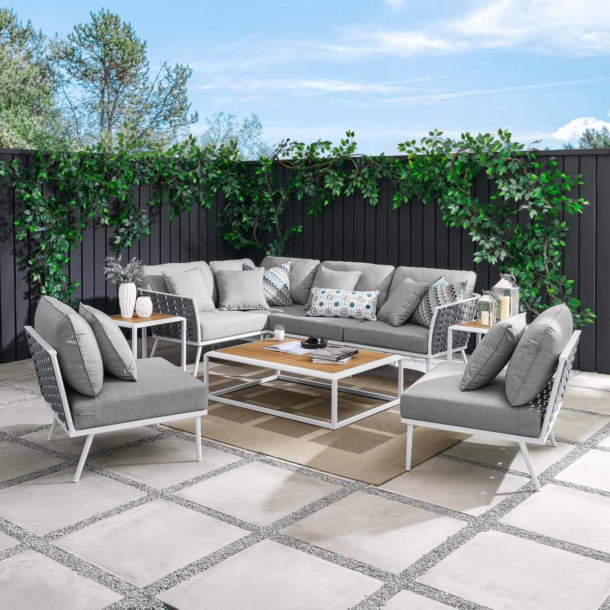 Stance 9 Piece Aluminum Outdoor Patio Aluminum Sectional Sofa Set by Modway, photo 17 of 18
