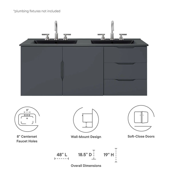 Vitality 48" Double Sink Bathroom Vanity by Modway, photo 2 of 28