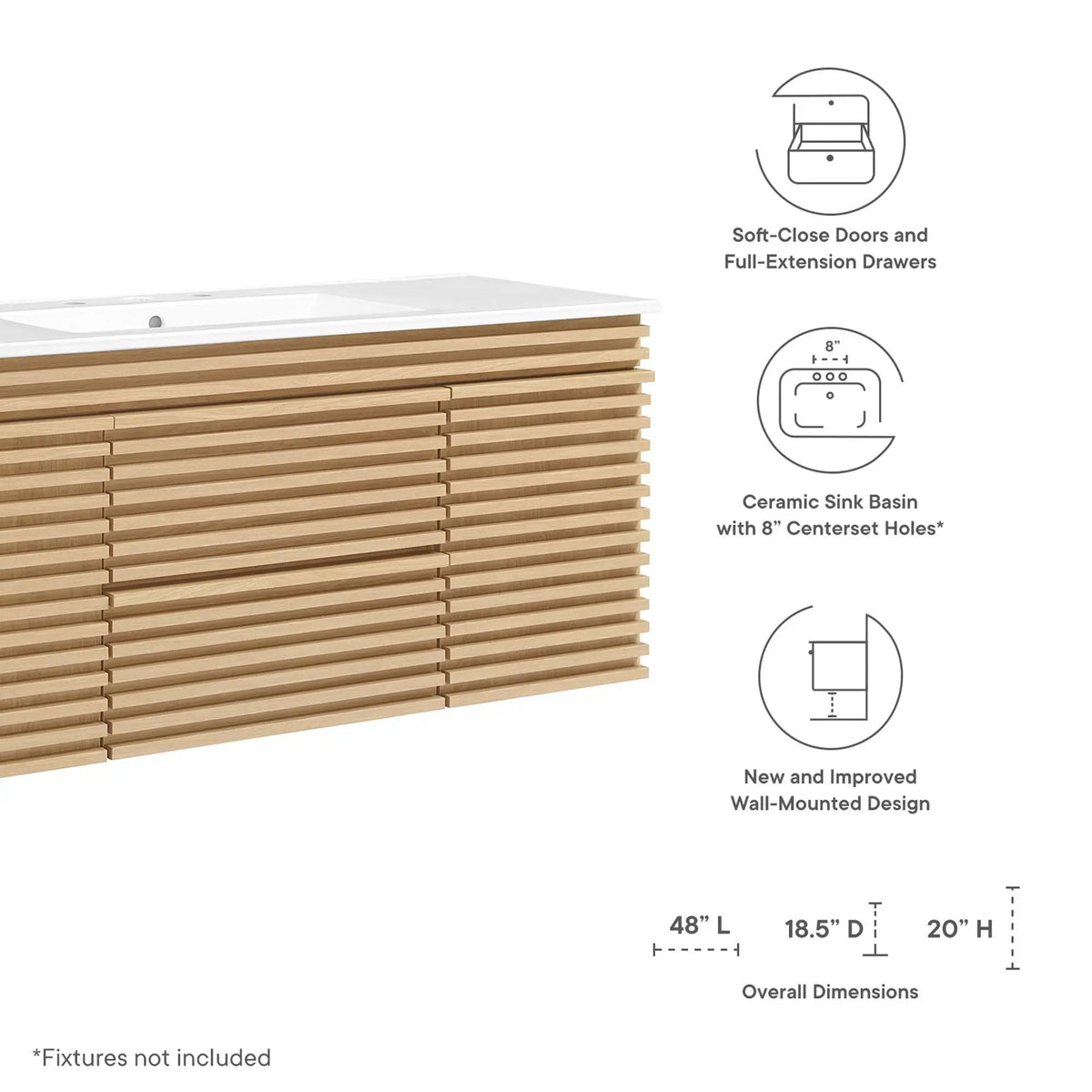 Render 48" Wall-Mount Bathroom Vanity by Modway by HouseOfZazla
