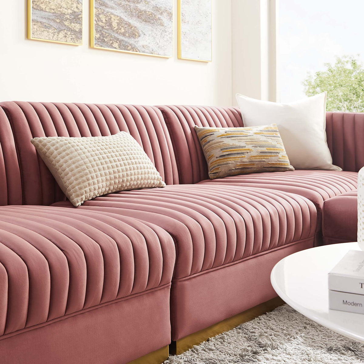 Sanguine 4-Piece Channel Tufted Performance Velvet Modular Sectional Sofa by Modway, photo 14 of 28