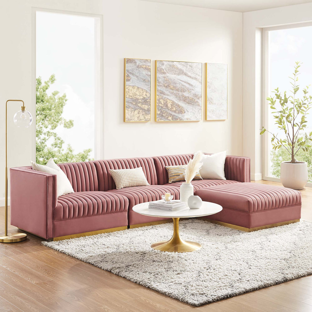 Sanguine 4-Piece Channel Tufted Performance Velvet Modular Sectional Sofa by Modway, photo 13 of 28