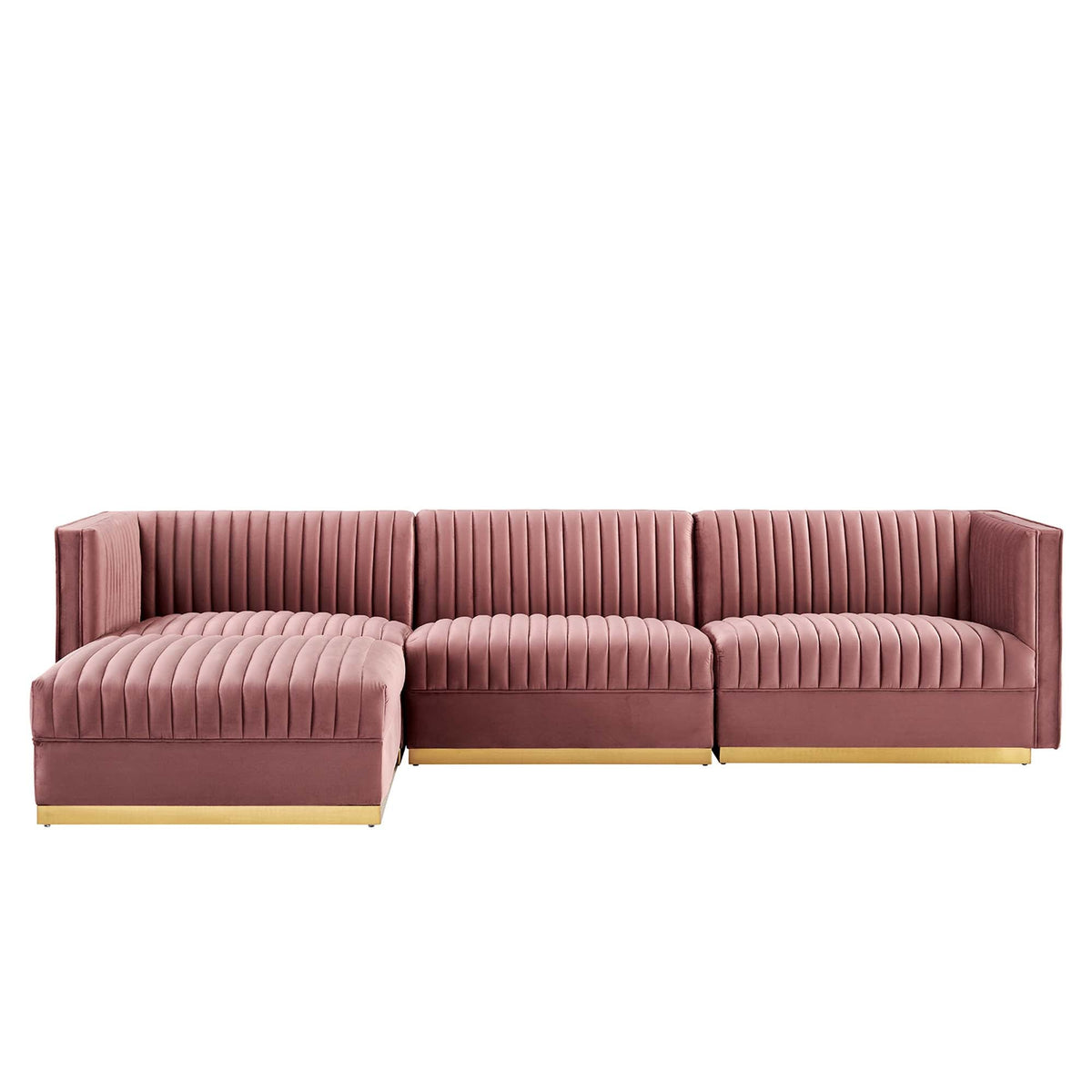 Sanguine 4-Piece Channel Tufted Performance Velvet Modular Sectional Sofa by Modway, photo 3 of 28