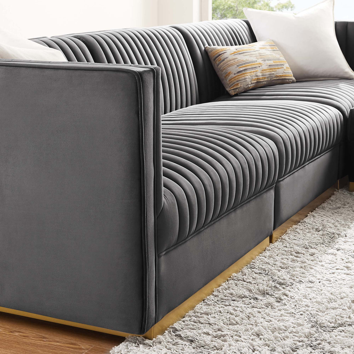 Sanguine 4-Piece Channel Tufted Performance Velvet Modular Sectional Sofa by Modway, photo 28 of 28