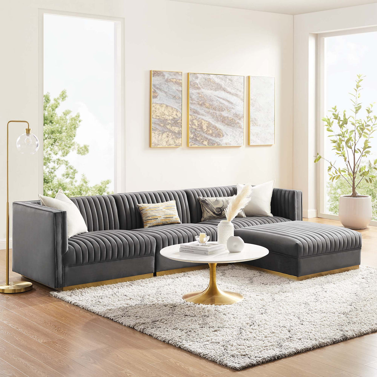 Sanguine 4-Piece Channel Tufted Performance Velvet Modular Sectional Sofa by Modway, photo 27 of 28