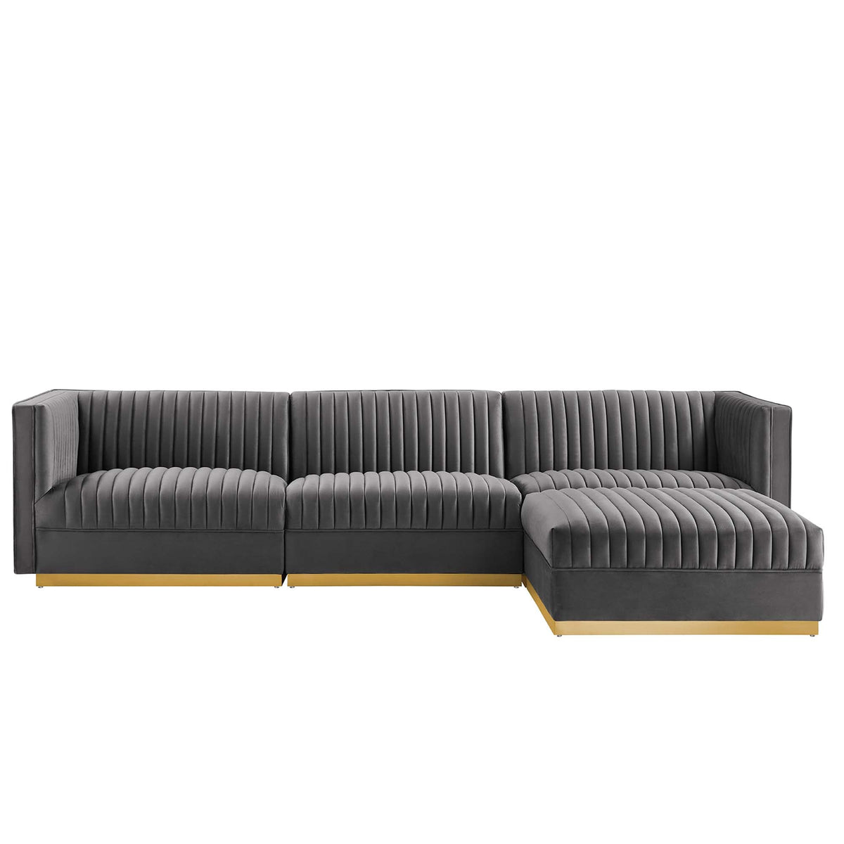 Sanguine 4-Piece Channel Tufted Performance Velvet Modular Sectional Sofa by Modway, photo 18 of 28