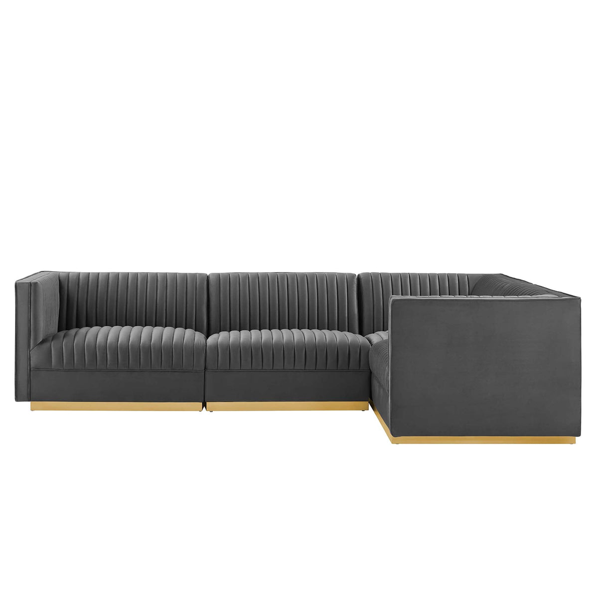 Sanguine 4-Piece Channel Tufted Performance Velvet Right-Facing Modular Sectional Sofa by Modway, photo 3 of 12