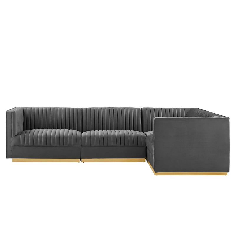 Sanguine 4-Piece Channel Tufted Performance Velvet Right-Facing Modular Sectional Sofa by Modway, photo 3 of 12