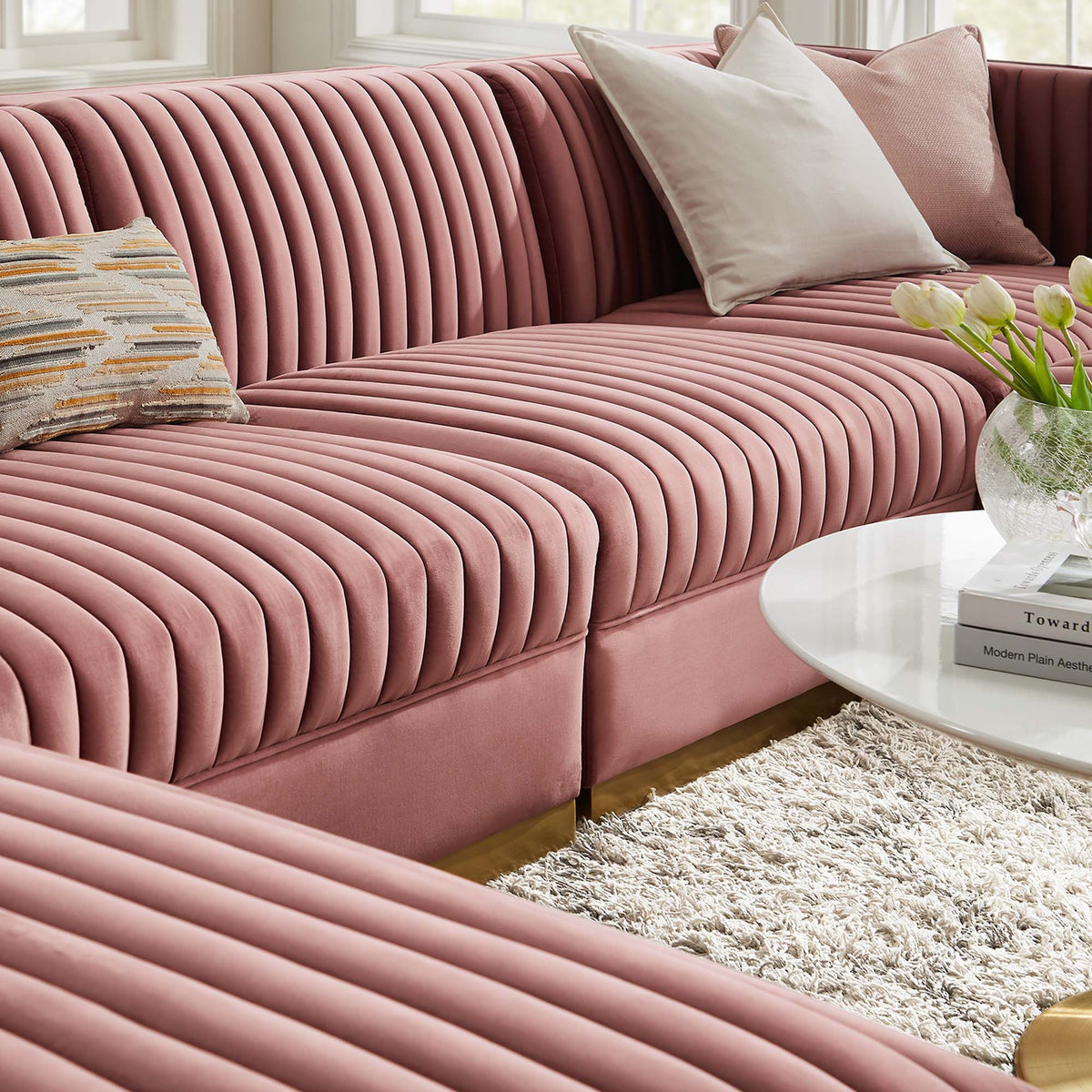 Sanguine 6-Piece Channel Tufted Performance Velvet Modular Sectional Sofa by Modway, photo 14 of 28