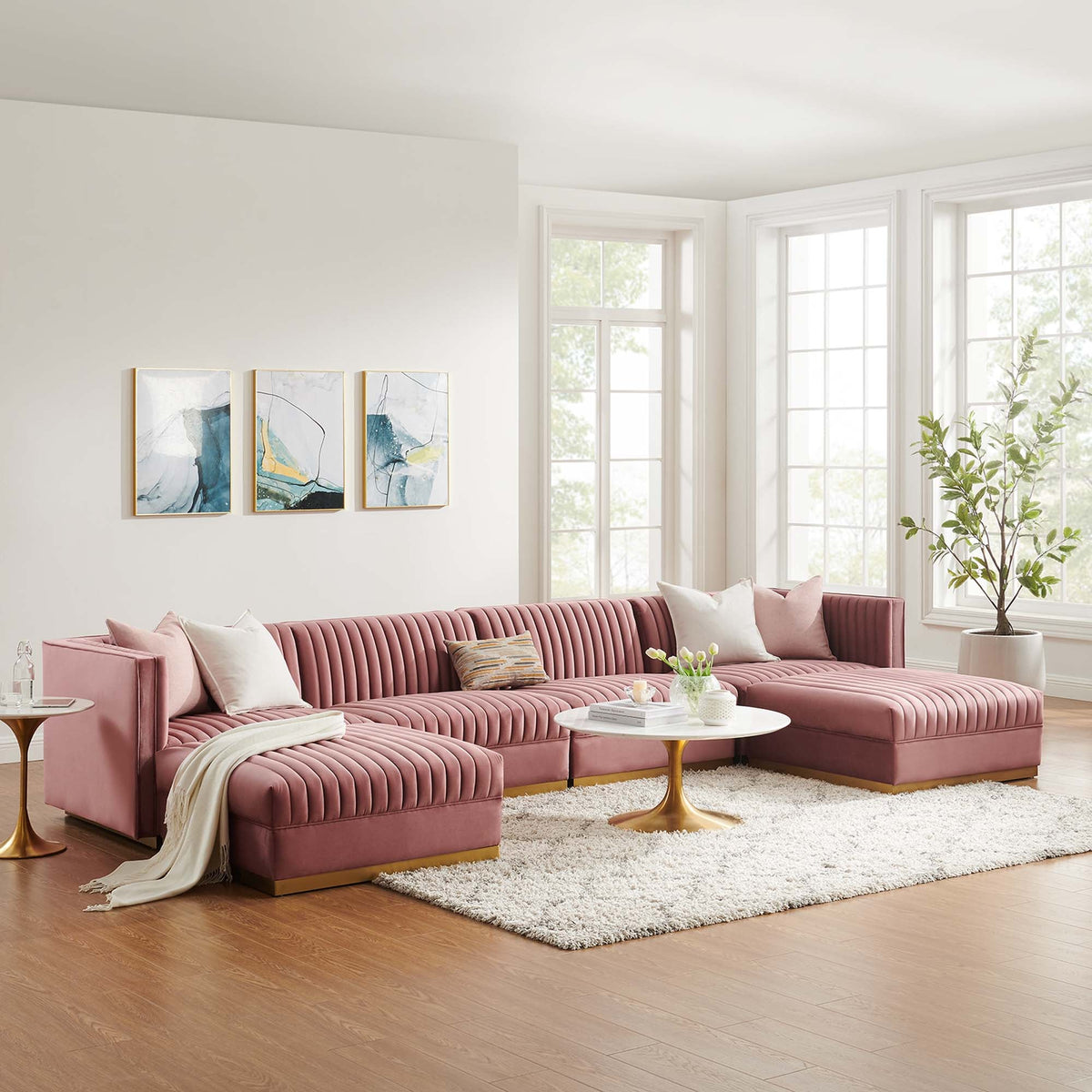 Sanguine 6-Piece Channel Tufted Performance Velvet Modular Sectional Sofa by Modway, photo 13 of 28