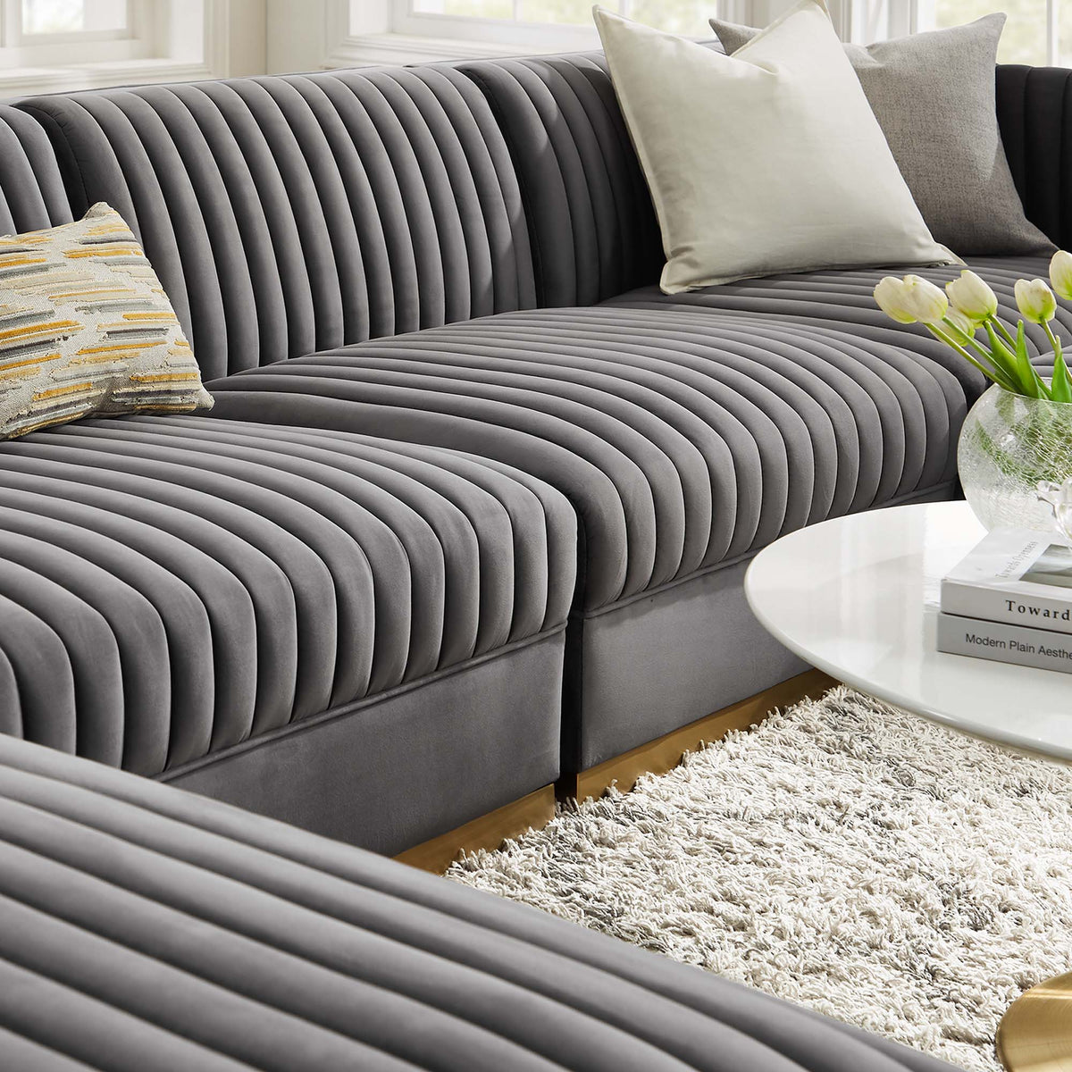 Sanguine 6-Piece Channel Tufted Performance Velvet Modular Sectional Sofa by Modway, photo 28 of 28