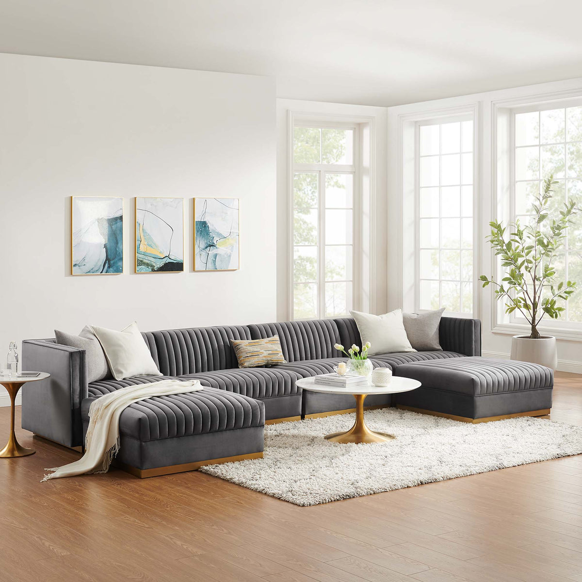 Sanguine 6-Piece Channel Tufted Performance Velvet Modular Sectional Sofa by Modway, photo 27 of 28
