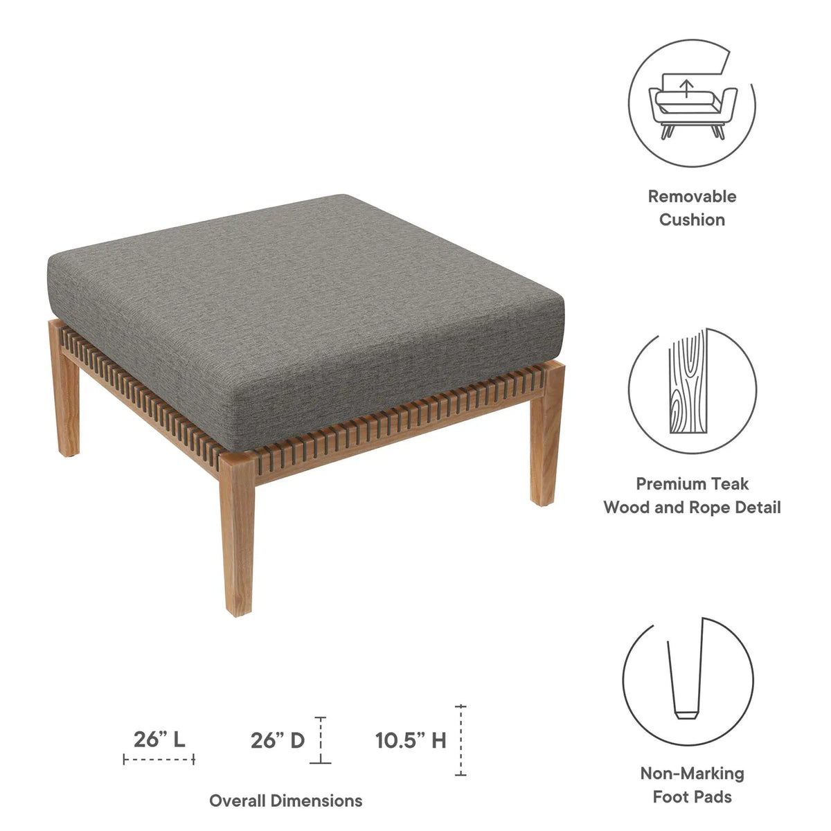 Clearwater Outdoor Patio Teak Wood Ottoman by Modway by HouseOfZazla