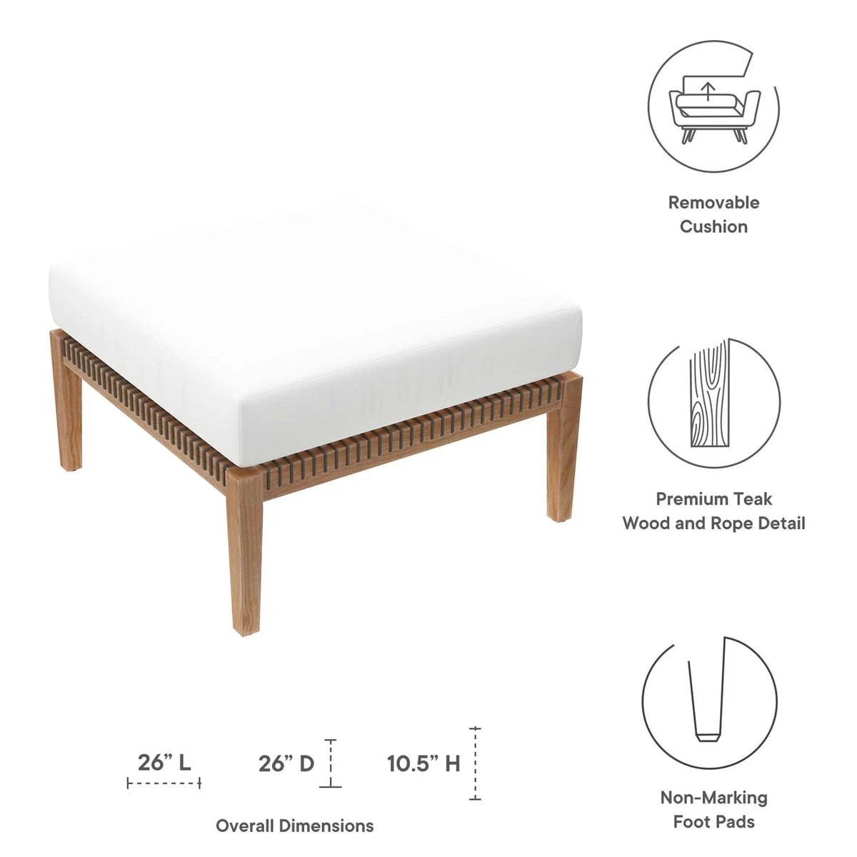 Clearwater Outdoor Patio Teak Wood Ottoman by Modway by HouseOfZazla