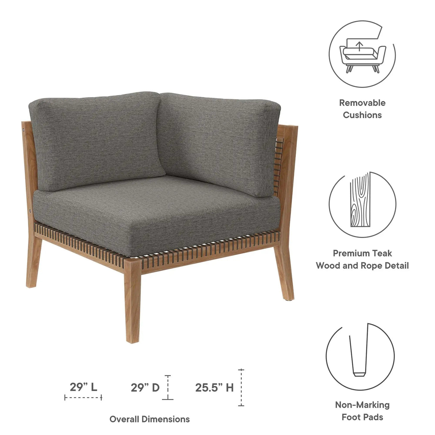 Clearwater Outdoor Patio Teak Wood Corner Chair by Modway by HouseOfZazla