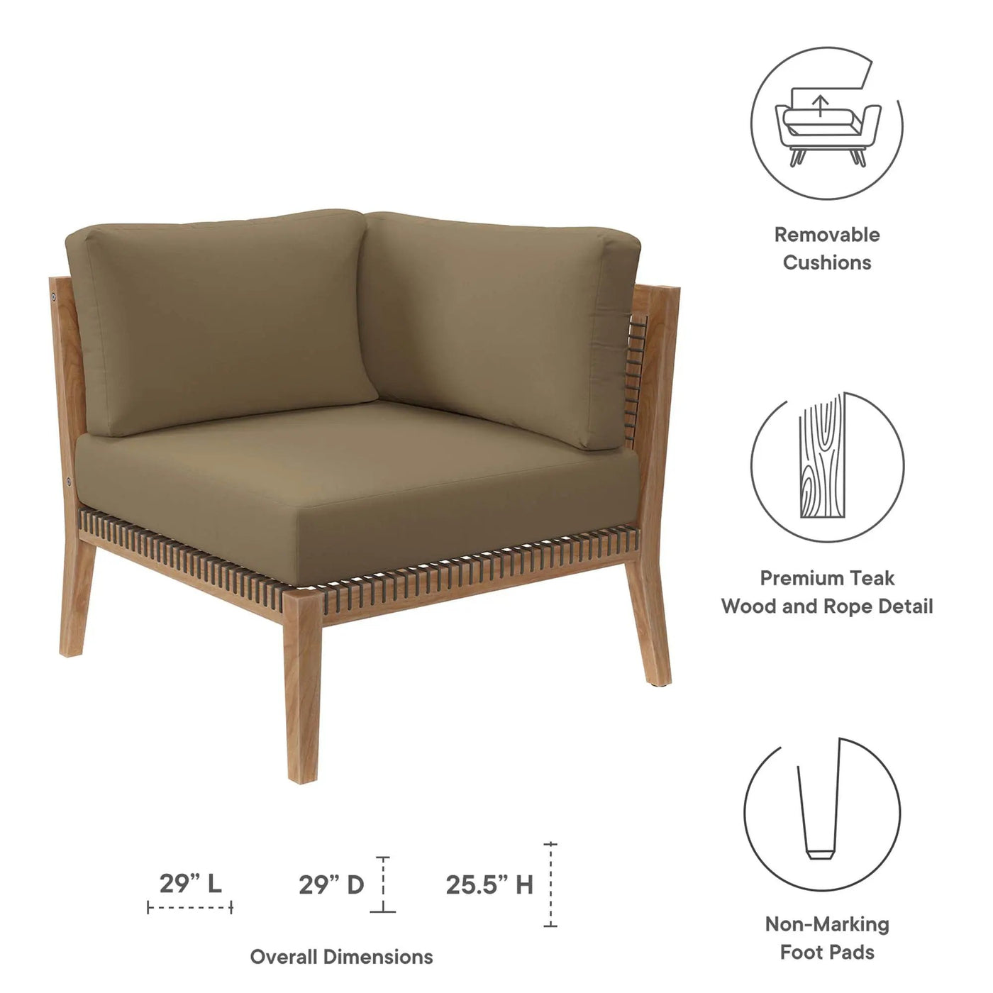 Clearwater Outdoor Patio Teak Wood Corner Chair by Modway by HouseOfZazla