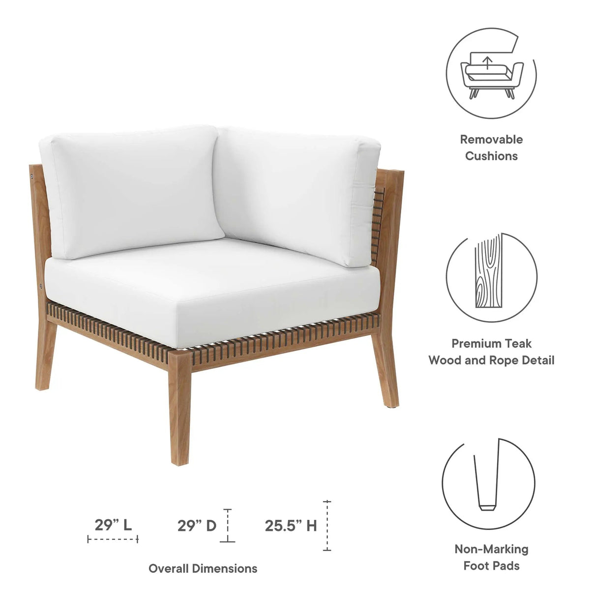 Clearwater Outdoor Patio Teak Wood Corner Chair by Modway by HouseOfZazla