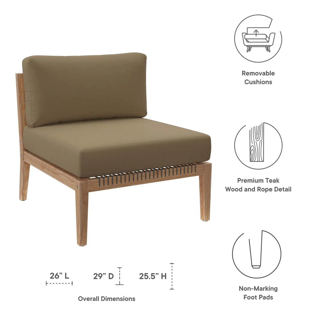 Clearwater Outdoor Patio Teak Wood Armless Chair by Modway by HouseOfZazla