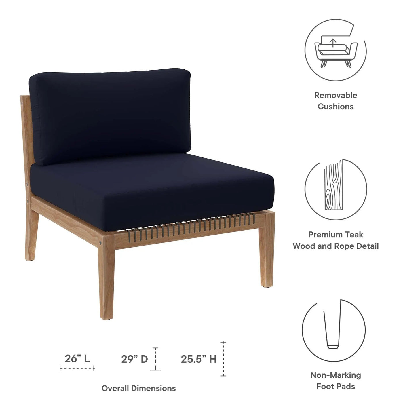 Clearwater Outdoor Patio Teak Wood Armless Chair by Modway by HouseOfZazla