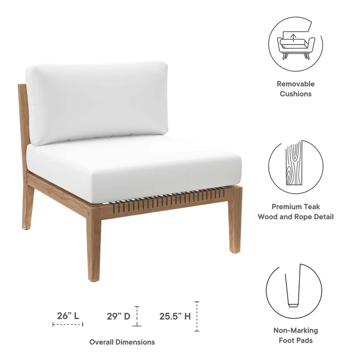 Clearwater Outdoor Patio Teak Wood Armless Chair by Modway by HouseOfZazla