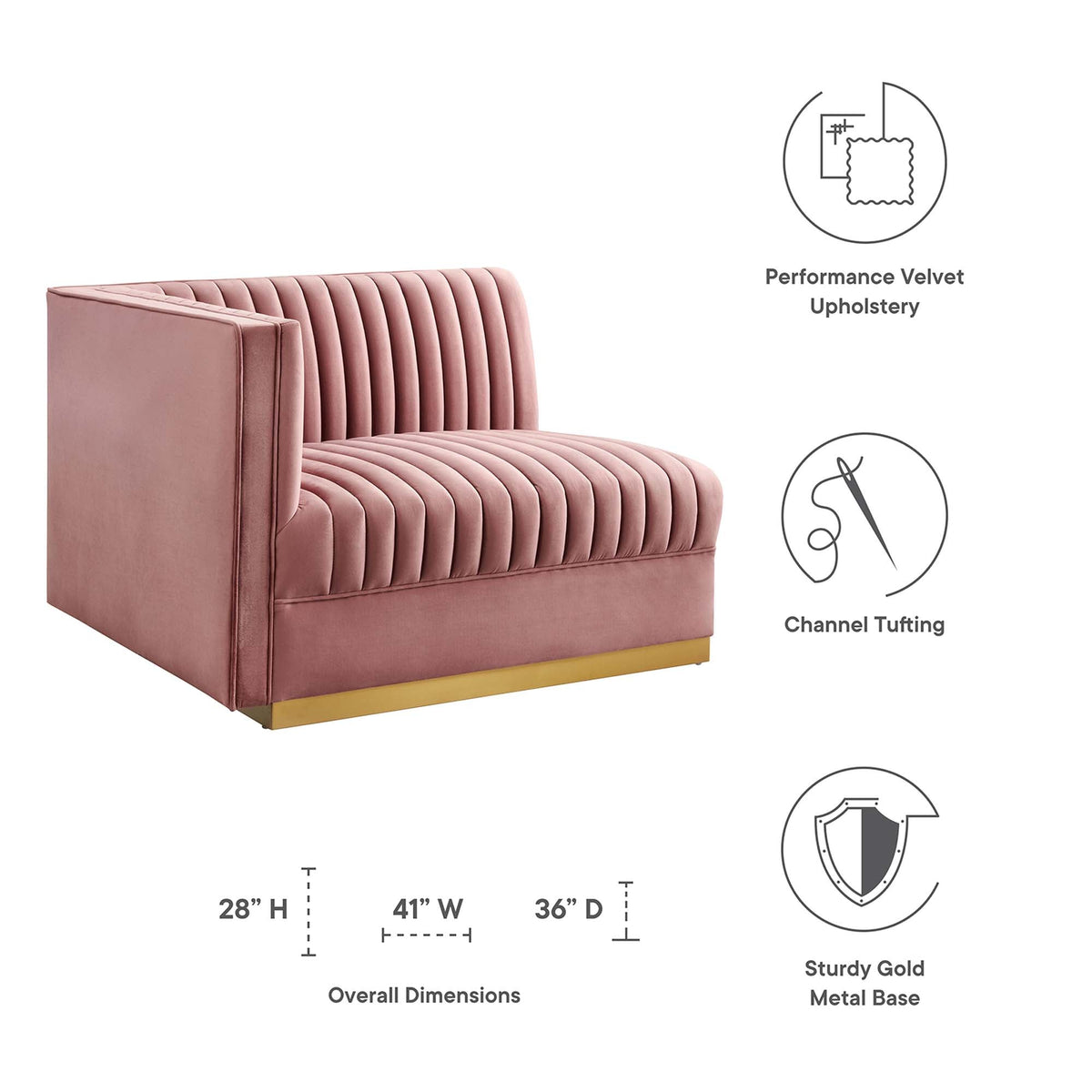 Sanguine Channel Tufted Performance Velvet Modular Sectional Sofa Left-Arm Chair by Modway, photo 2 of 18