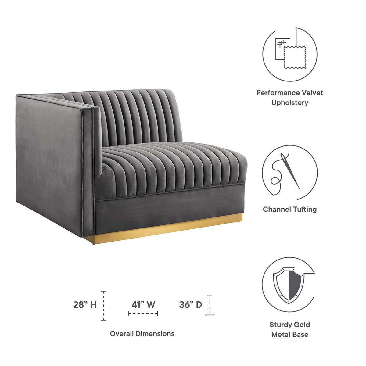 Sanguine Channel Tufted Performance Velvet Modular Sectional Sofa Left-Arm Chair by Modway, photo 11 of 18