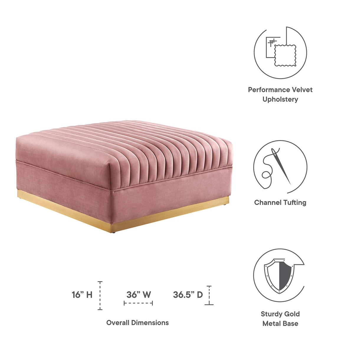 Sanguine Channel Tufted Performance Velvet Modular Sectional Sofa Ottoman by Modway, photo 2 of 12