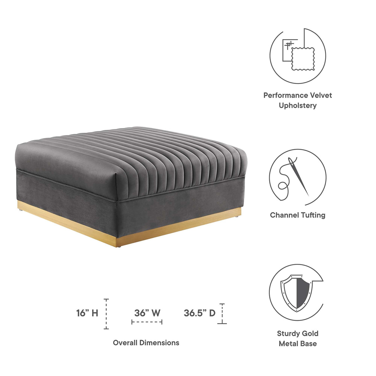 Sanguine Channel Tufted Performance Velvet Modular Sectional Sofa Ottoman by Modway, photo 8 of 12