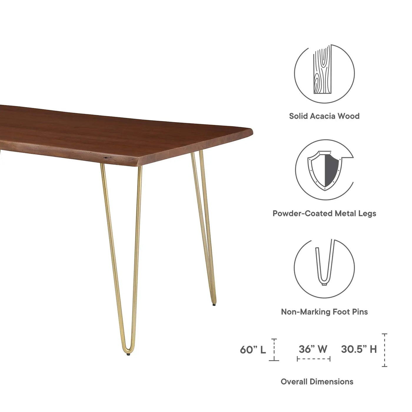 Ardor 60" Live Edge Acacia Wood Dining Table by Modway by HouseOfZazla