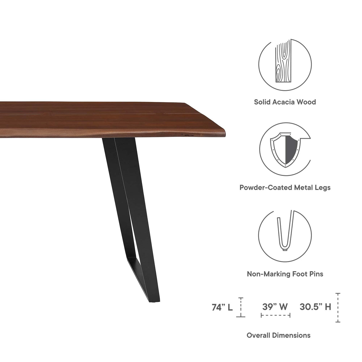 Viggo Live Edge Acacia Wood Dining Table by Modway, photo 2 of 14