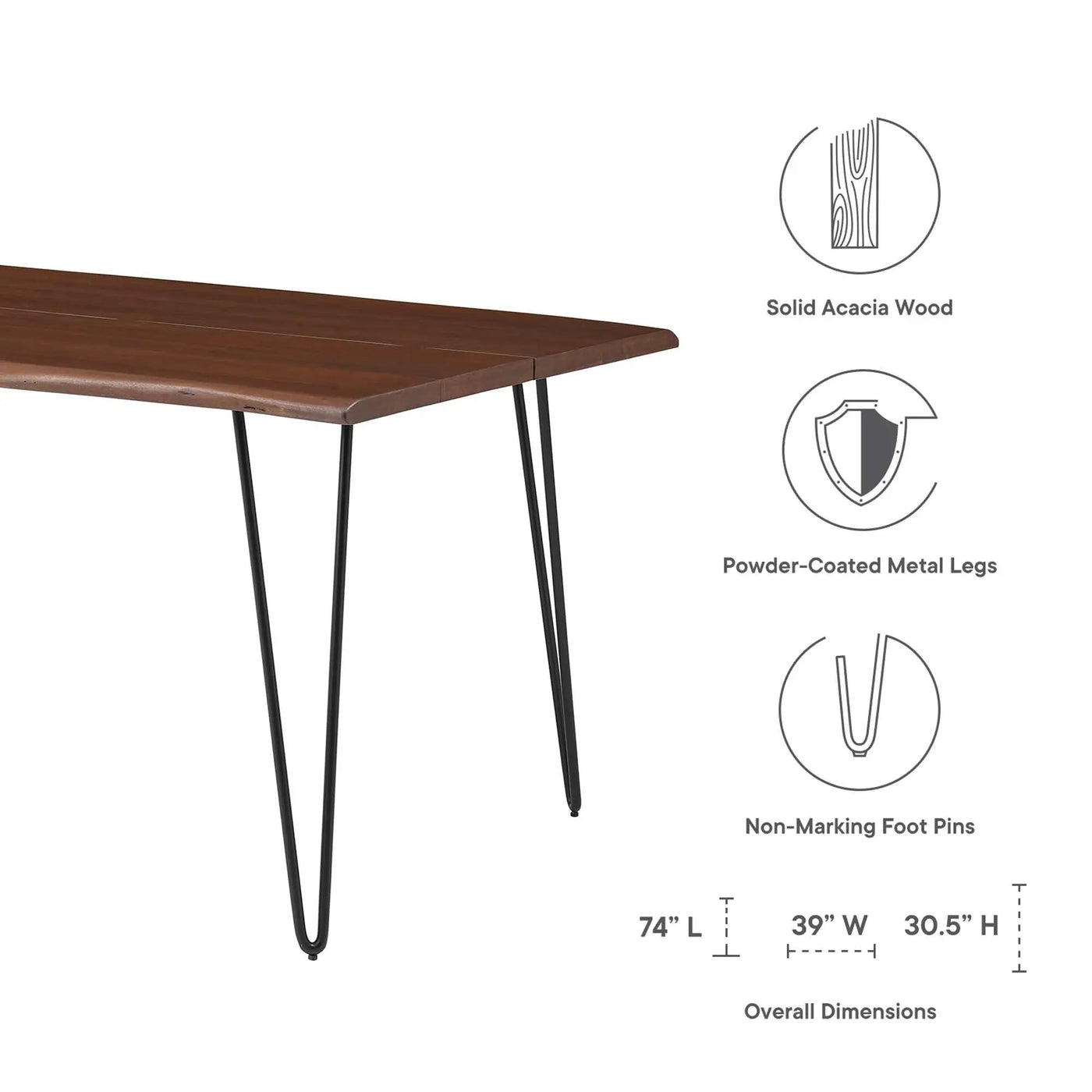 Ardor 74" Live Edge Acacia Wood Dining Table by Modway by HouseOfZazla