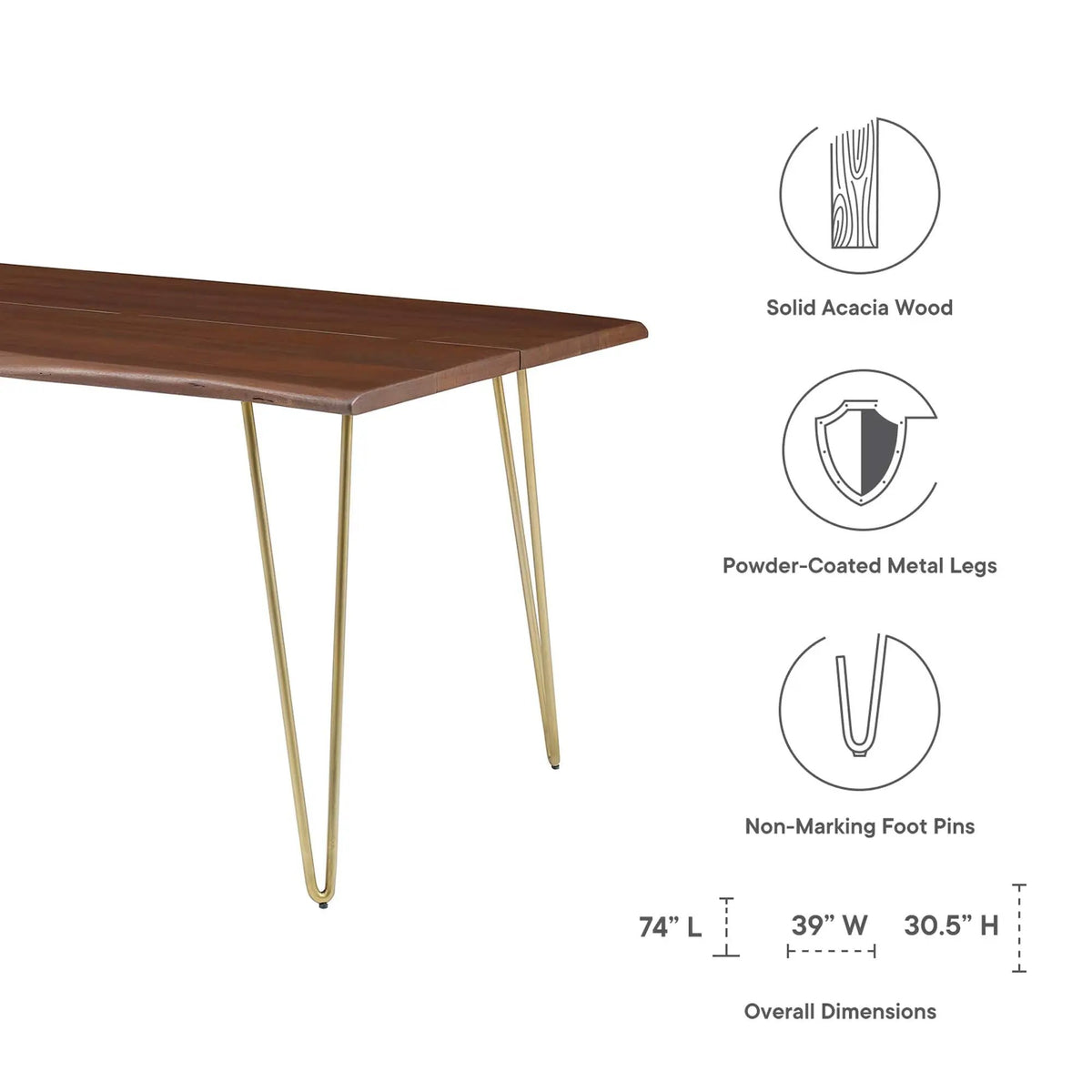 Ardor 74" Live Edge Acacia Wood Dining Table by Modway by HouseOfZazla