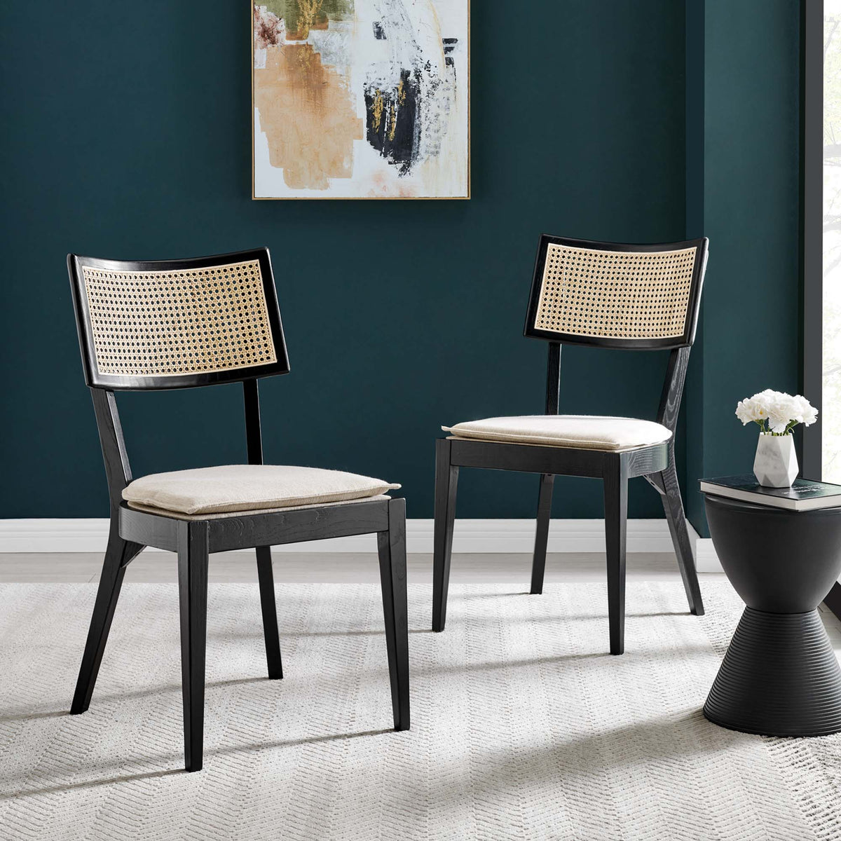 Caledonia Fabric Upholstered Wood Dining Chair Set of 2 by Modway, photo 7 of 41