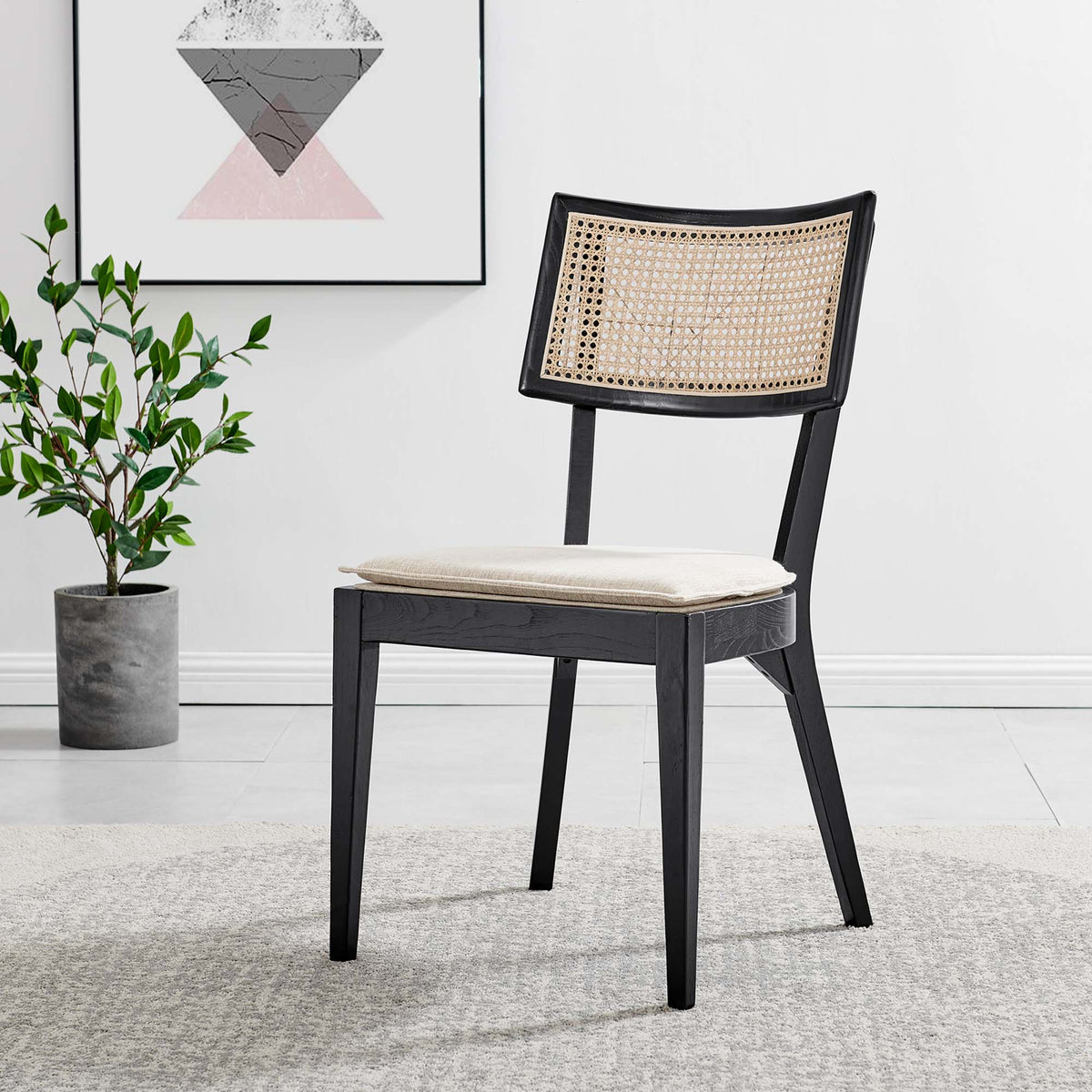 Caledonia Fabric Upholstered Wood Dining Chair Set of 2 by Modway, photo 9 of 41
